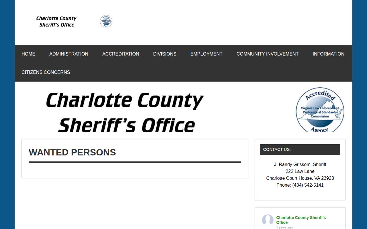 Charlotte County Wanted Persons official record page