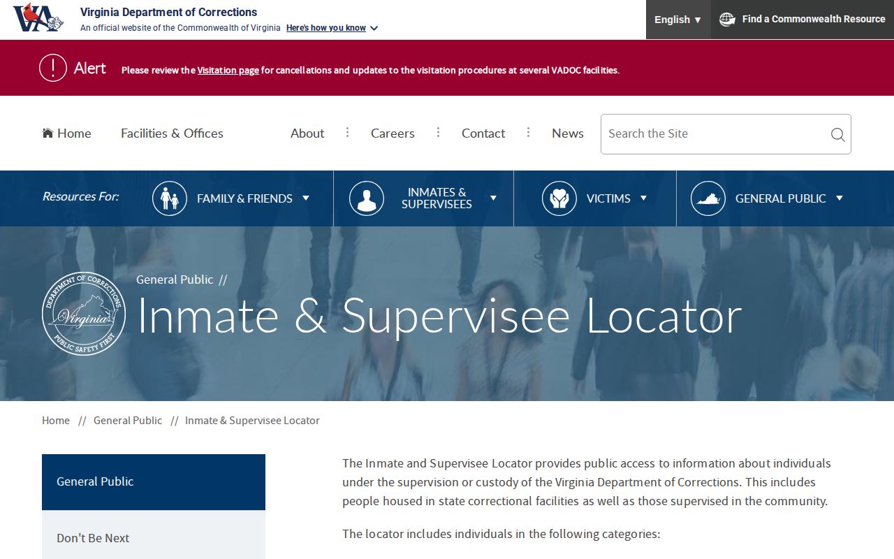 Charlotte County state custody offender record source through VADOC